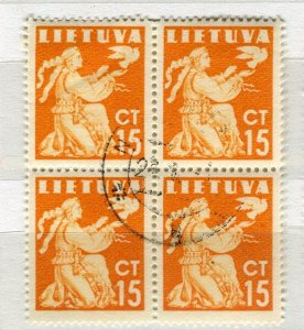LITHUANIA; 1940 early Peace issue fine used 15c. BLOCK of 4