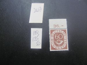 GERMANY 1951 MNH MI.135 POSTHORN MARGIN XF (263) ALL MARGIN #s OR CM