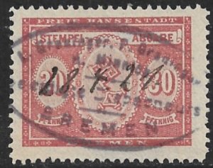 GERMAN STATES BREMEN 1895 30pf KEY Design Revenue w VF Handstamp VFU