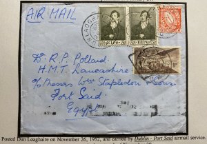 1952 Dun Loaghaire Ireland Airmail Cover To Port Said Egypt