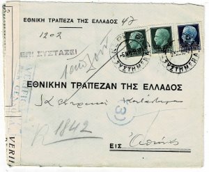 Ionian Islands 1942 Corfu cancel on cover, censored, Scott N21, N25