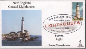 Set of 5 Toad Hall Printed FDCs for the 2013 New England Coastal Lighthouses