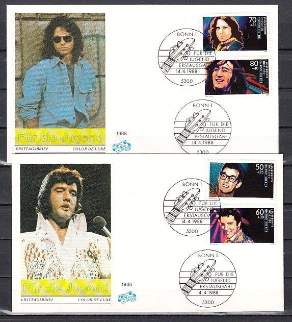 Germany, Scott cat. B666-B669. Rock & Roll Stars as Elvis on 2 First day covers.