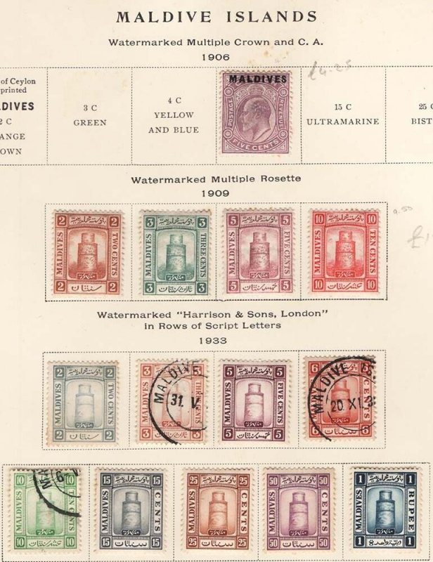 Maldives 1906-1933 m&u range cat £118