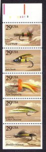 Never Folded / Unfolded Pane 29c Fishing Flies A23213 Position 7 US 2549a MNH