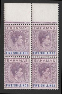 Bahamas 1938 5s dull mauve & deep blue ord paper fine unmounted mint block of