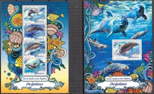 Maldive Islands 2016 Marine Life Dolphins (2) Sheet + S/S MNH