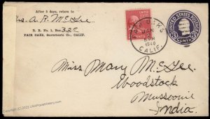 USA 1940 Mussoorie India 2c Prexie Transatlantic Cover 83731