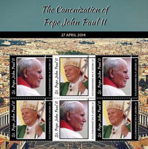 St. Vincent 2015 - Canonization Pope John Paul II - Sheet of 6 Stamps - MNH