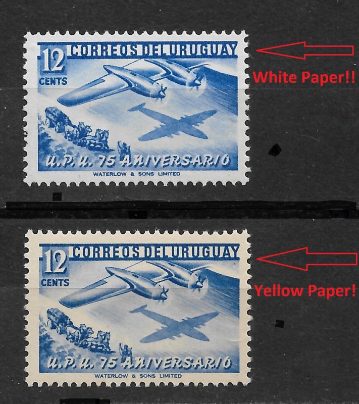 Uruguay 1950, 75th Anniv, UPU issue,RARE Paper Variety,Sc # 600,VF MNH*OG (MB-2)