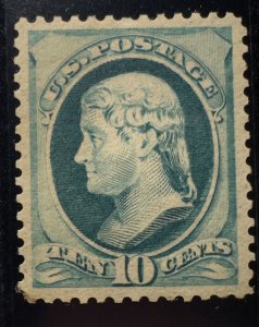 US Scott # 209 SL 10c Jefferson Specimen without overprint XF OG H