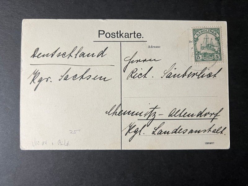 1911 Caroline Islands RPPC Postcard Cover to Chemnitz Allendorf Germany Sachsen