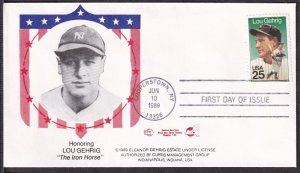 1989 Lou Gehrig baseball legend Sc 2417 Gehrig Estate cachet Cooperstown cancel