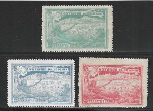 Seaside Resort, Sea Baths, Ostende, Belgium, Set of 3 Very Early Poster Stamps