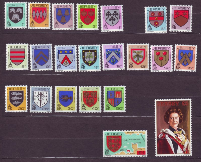 J23308 JLstamps 1981-3 jersey mnh sets #246-68, no 5p arms/queen