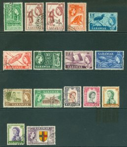 SG 188-202 Sarawak 1955-59. 1c-$5 set of 15. Very fine used CAT £48