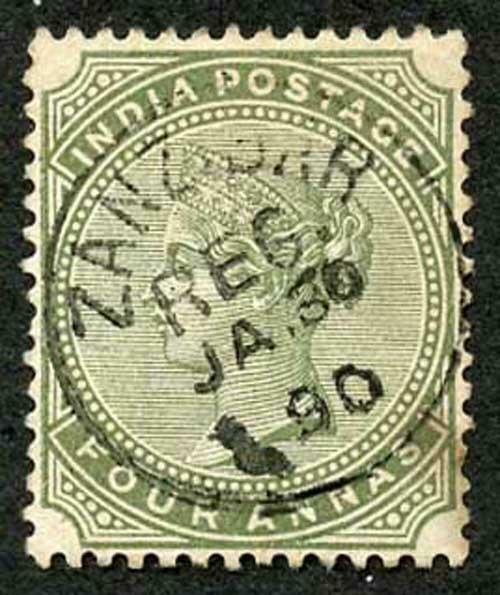 Zanzibar SGZ88 1882-90 India 4a Olive-green 30 Jan 90 with CDS (type Z6) Fine U