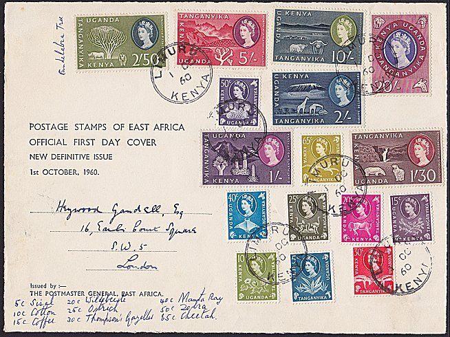 KENYA UGANDA TANGANYIKA 1960 Definitive set on FDC - front only.............3932