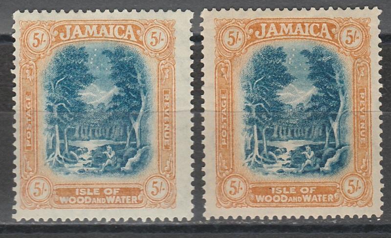 JAMAICA 1919 ISLE OF WOOD & WATER 5/- BOTH SHADES WMK MULTI CROWN CA