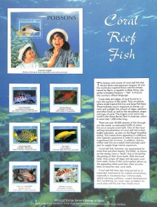 Postal Commemorative Society Stamp Panel MNH, Benin, Coral Reef Fish
