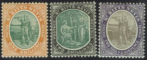 ST KITTS NEVIS 1903 COLUMBUS 1/- 2/- AND 2/6 WMK CROWN CA 