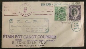 1937 Niuafoou Tonga Toga Islands Tin Can Mail Cover To WG Queensell