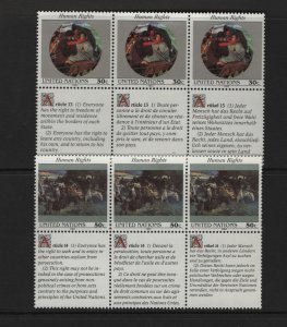 United Nations, 599-600 Strip of 3, MNH, 1991 Human Rights Type of 1989