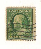 #374 Used 1c green Franklin 1910-11 Series perf 12