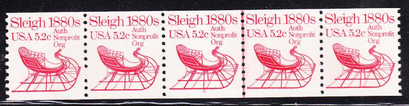 Sleigh 1880's 5.2c Plate Number Strip of 5. Nr.-2 as a Line Pair.  VF/NH