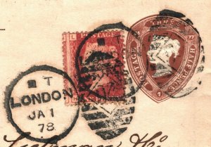 GB DESTINATION MAIL Three Halfpence Stationery Trieste SG.51 Cat £275 1878 E116