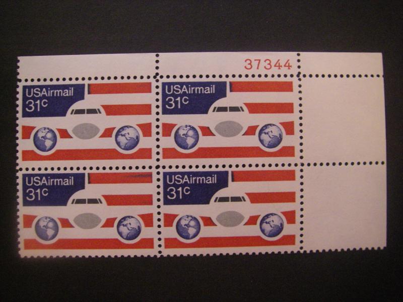 Scott C90, 31c Plane & Flag, PB4 #37344 UR, MNH Airmail Beauty