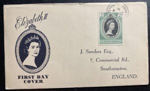 1953 Monserrat Coronation first day cover FDC Queen Elizabeth II QE2 To UK