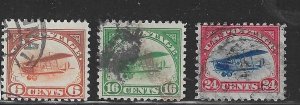 US #C1-C3 1918 FIRST AIRMAILS- USED