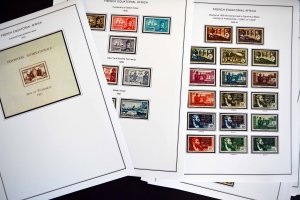 COLOR PRINTED FRENCH EQT. AFRICA 1936-1958 STAMP ALBUM PAGES (30 illustr. pages)