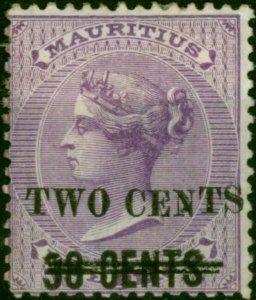 Mauritius 1891 2c on 38c on 9d Pale Violet SG120 Good MM