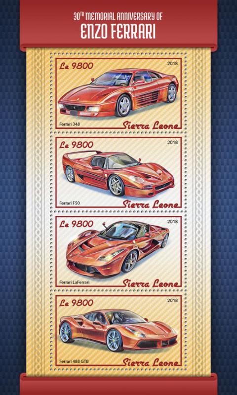 Sierra Leone 2018 MNH Enzo Ferrari F50 348 LaFerrari 4v M/S Motoring Cars Stamps