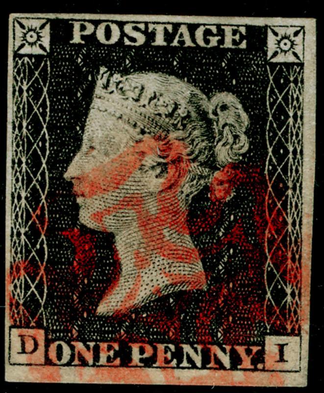 SG3, 1d grey-black PLATE 2, FINE USED. Cat £525. RED MX. 4 MARGINS. DI