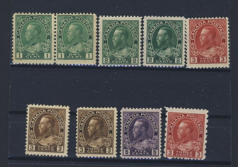 9x Canada Admiral M Stamps 2x #104 107-107a-108-108b-109-112-184 GV= $254.00