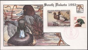 Collins Hand Painted Milford Series FDC for South Dakota 1992 Waterfowl Stamp