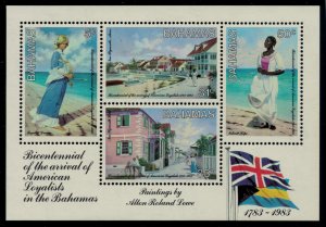 Bahamas #546a* NH  CV $2.25  American Loyalists Souvenir Sheet