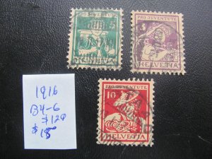 SWITZERLAND 1916 USED SC B4-6 SET VF/XF $120 (185)