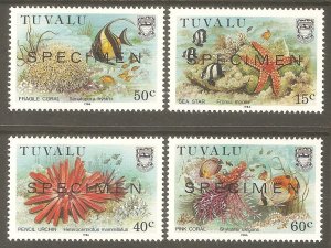 TUVALU Sc# 397 - 400 var MNH FVF Set4 x Specimen Ovpt Coral Sea Star & Urchin