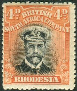 RHODESIA-1913-19 4d Black & Deep Orange-Vermilion Sg 245