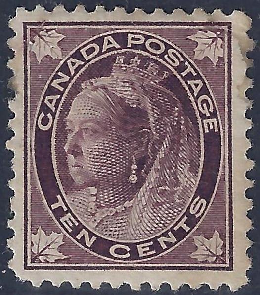 CANADA 1897 QUEEN VICTORIA 10 CENTS Sc 73 NEAT CENTERING FRESH COLOR SMALL PERF