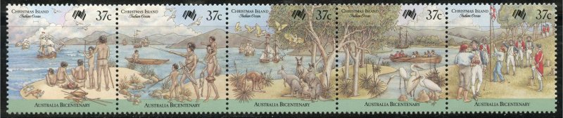 Christmas Island Scott 213 MNHOG Strip of 5 - Bicent. of Australia - SCV $10.00