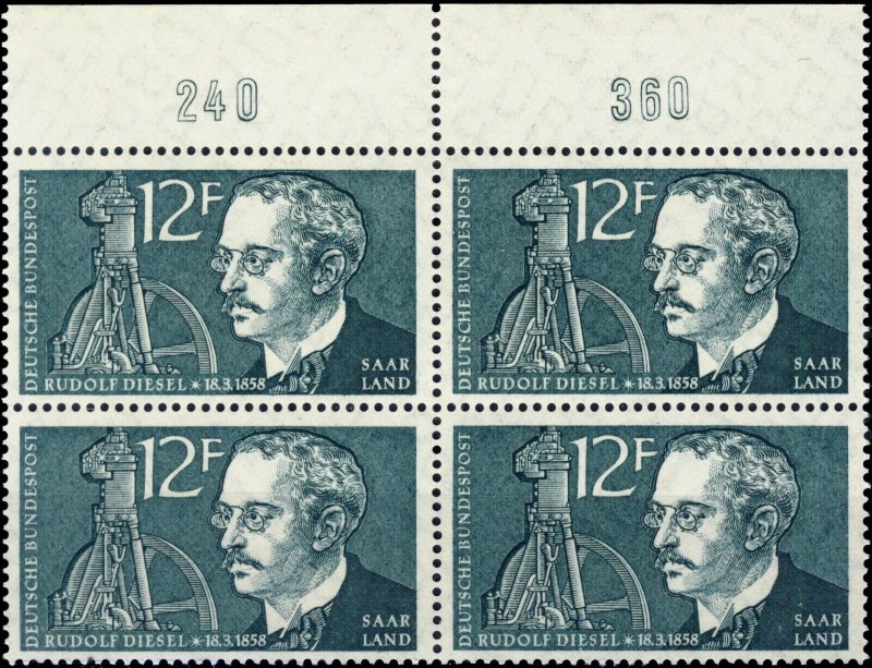 SARRE / SAAR / SAARLAND - 1958 block 4xMi.432 with border numerals 240 & 360 **