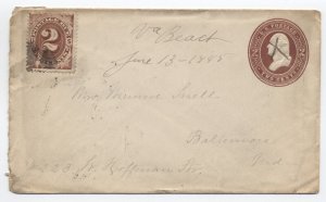 1885 Virginia Beach VA postage due cover manuscript postmark [H.2581]