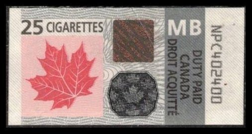 CANADA 2011 DUTY PAID TAX 25 CIGARETTES STAMP TOBACCO REVENUE MB MANITOBA