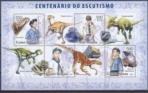 Guinea Bissau, 2006 issue. Scout Centenary sheet. Scouts & Dinosaurs.