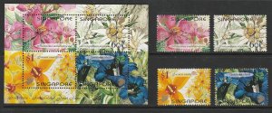 2001 Singapore -Sc 985-8a - 4 singles/SS - MNH VF - Flowers